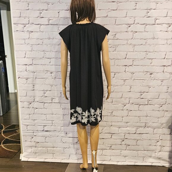 LOFT, Black short sleeve midi dress with floral embroidery - Picture 4 of 6